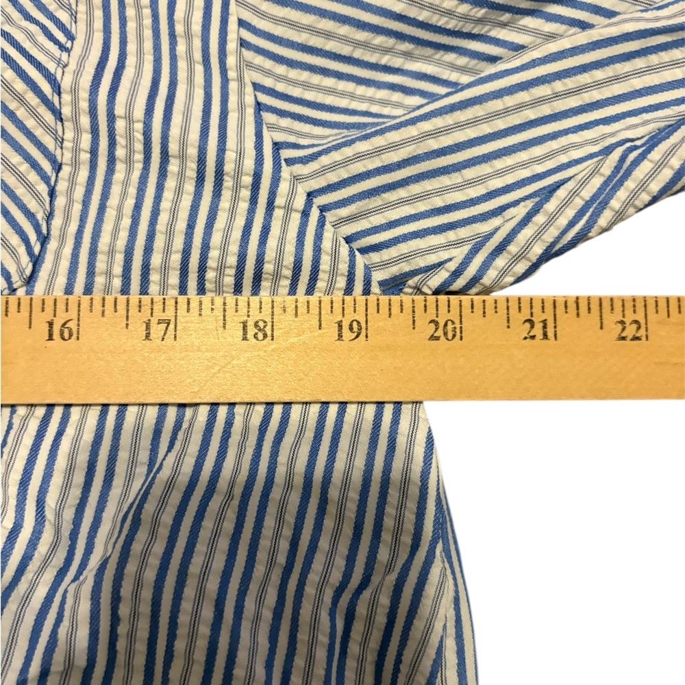 Democracy Three Quarter Tucked Sleeve Button Down Spliced Stripe Woven Shirt - Picture 4 of 8